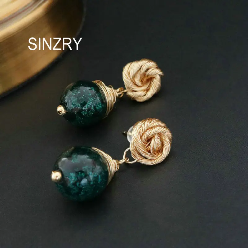 SINZRY ручной работы стеклянные бусины с фольгой висячие серьги проволока