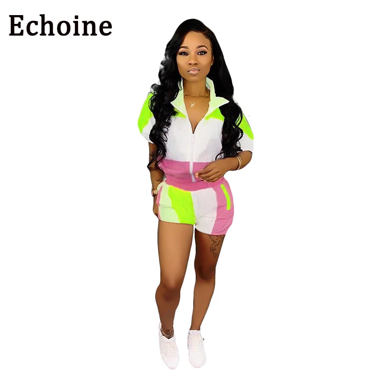 Echoine 2019 модные комплекты из двух предметов для женщин цветная Лоскутная