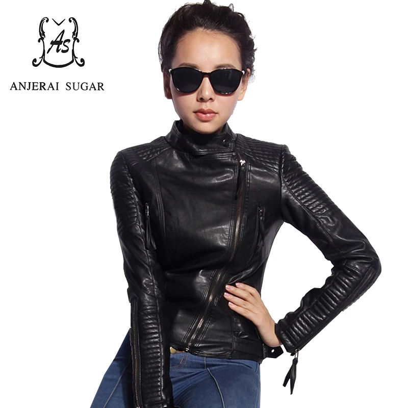 Женская кожаная куртка на молнии демисезонная из искусственной кожи со