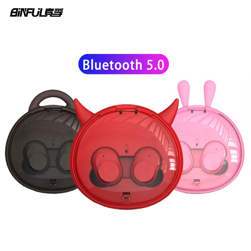 Беспроводная TWS Bluetooth гарнитура Devil Cartoon мини стерео бас 5 0 микрофон с