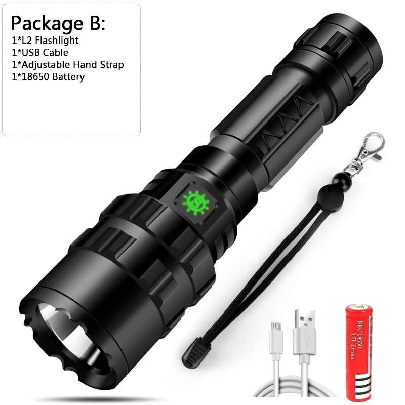 B 50000LM UltraBright светодиодный тактический светильник-вспышка USB Перезаряжаемый водонепроницаемый скаутский светильник фонарь охотничий светильник 5 режимов на аккумуляторе 18650 - Испускаемый цвет: B