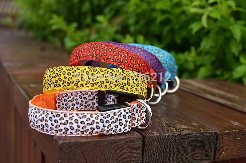Ошейник для собак и кошек с леопардовым принтом|dog cat collar|night safetyled nylon |