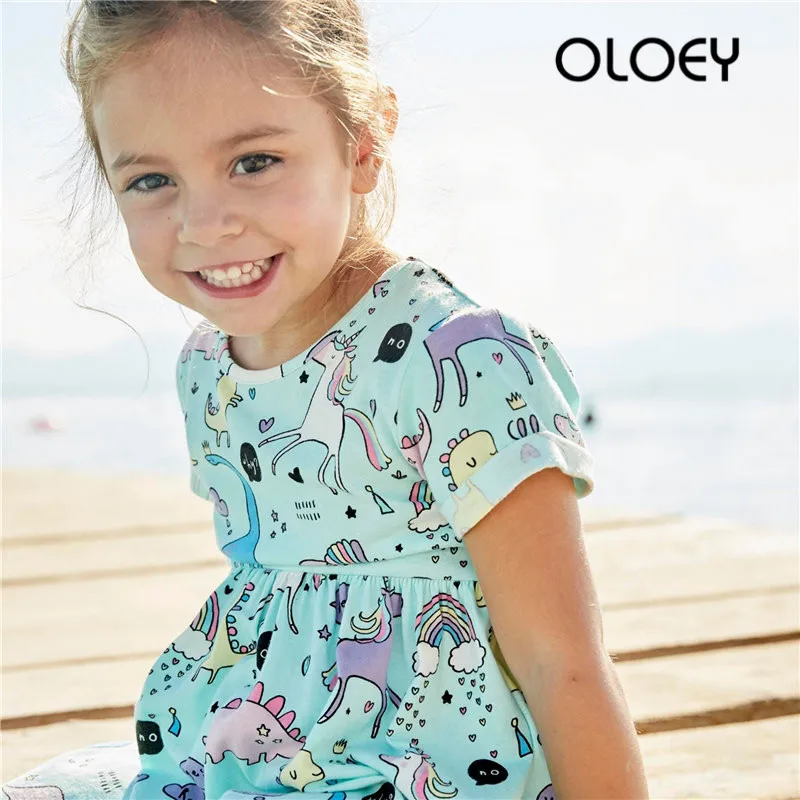 Spring and Summer New Girls Dress Cotton Round Neck Princess Flamingo Girl Skirt Cartoon Baby Nightdress 3T-6T | Детская одежда и