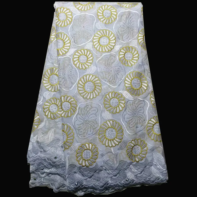 

New swiss voile lace high quality 2019 embroidered lace with stones african cotton voile lace for women dress with tulle scarf