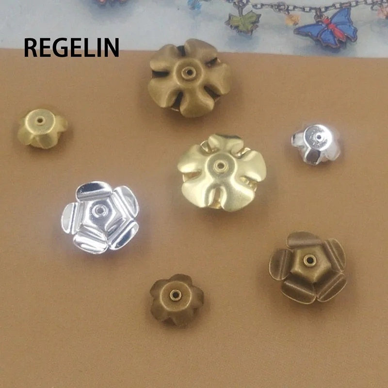 REGELIN 11/15/18 мм Цветочные бусины шапочка Ретро Серебряная/Золотая скульптура