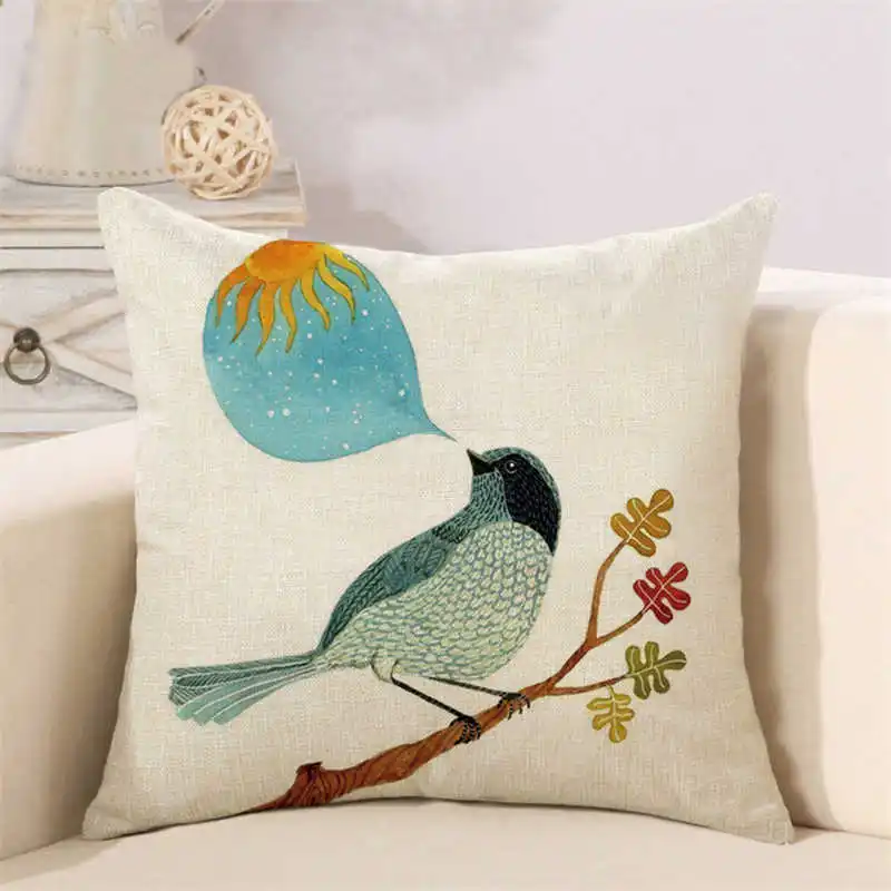 Cotton Linen Throw Pillow Case Home Sofa Decorative Painting Floral Birds Cushion Cover | Дом и сад