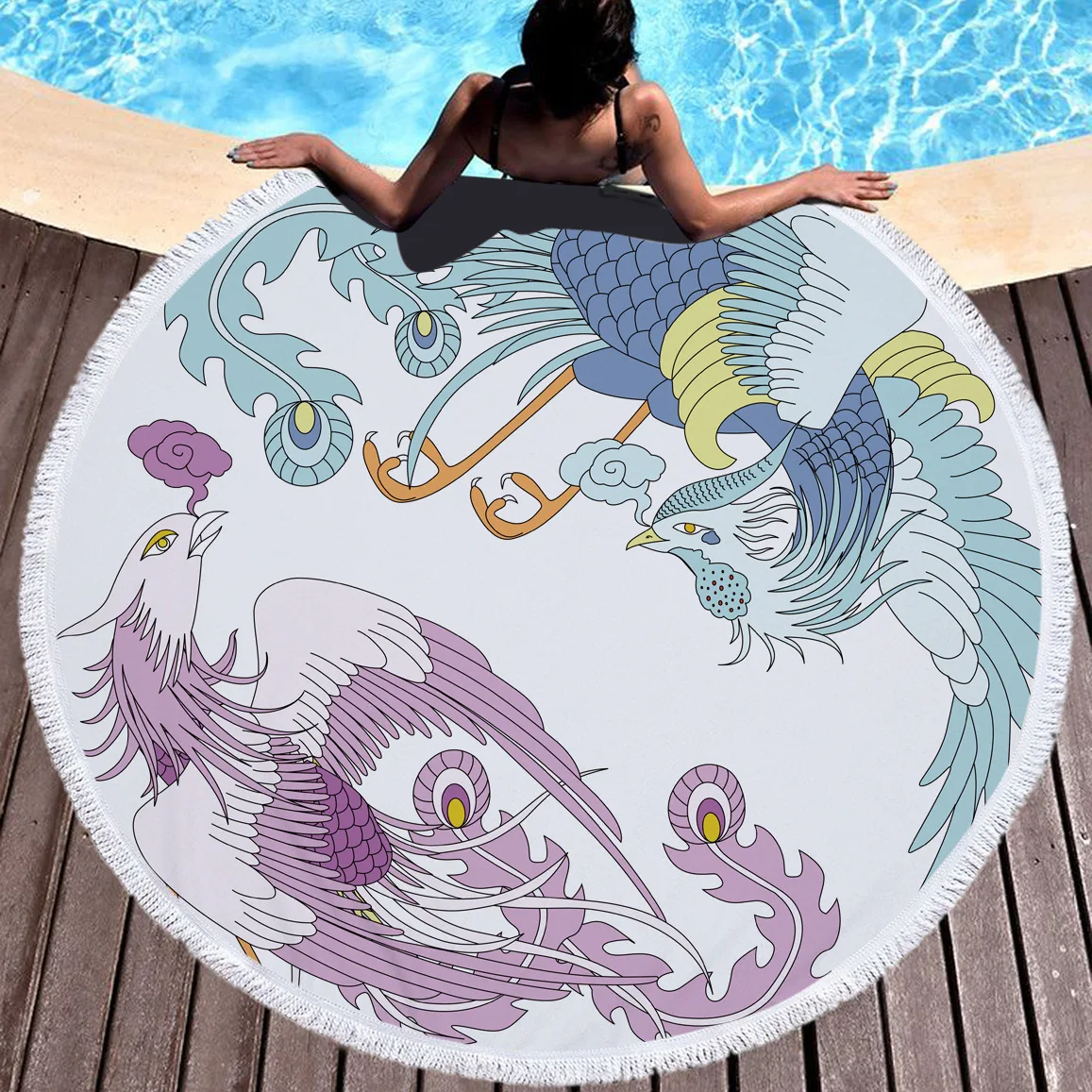 Китайское пляжное одеяло с принтом Феникса 150 см кисточка коврик для пикника