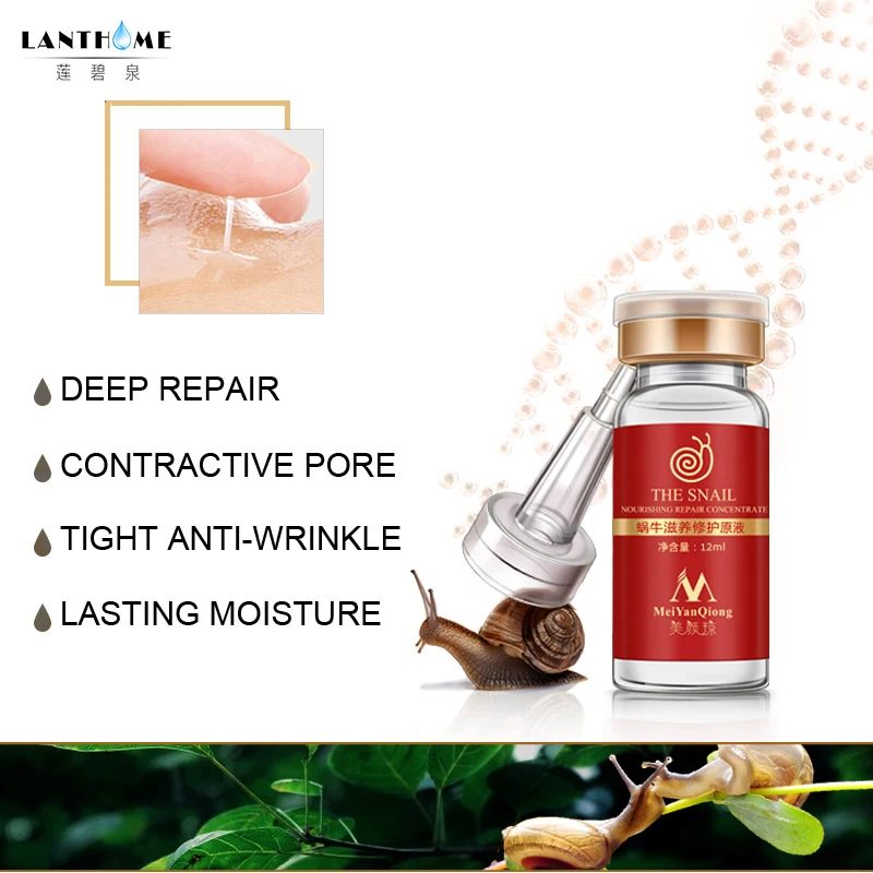 

High Quality Snail 100% pure plant extract Hyaluronic acid liquid whitening blemish serum ampoules anti-acne Rejuvenation Serum