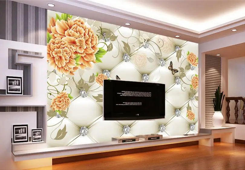 3D обои на заказ роспись красоты нетканые ручная пион мягкая упаковка фон