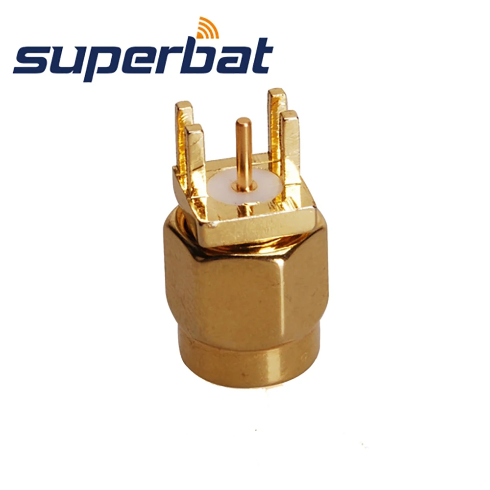 Superbat 10pcs RP-SMA End Launch Male Vertical PCB Mount 1.6mm 0.062 RF Coaxial Connector