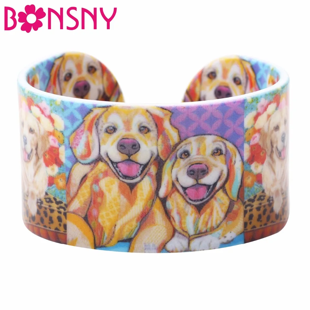Bonsny акриловые широкие золотые ретривер браслеты с собакой Браслет Модные