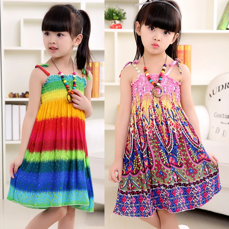 Kids Children's Dresses Sumemr Sleeveless Girl Party Dress Floral Print Princess Beach Costume Clothes 3 6 10 14 Years | Детская