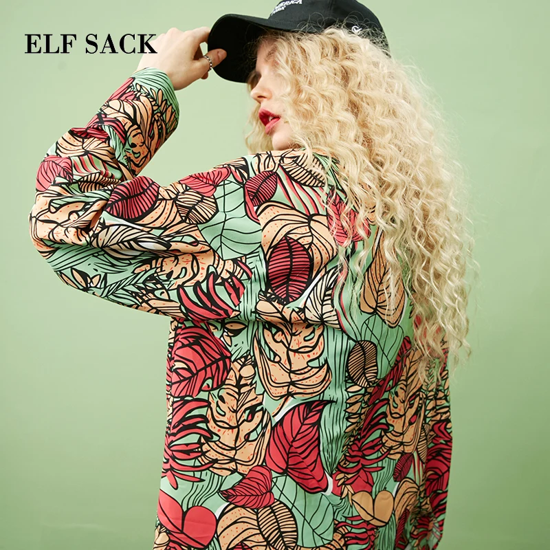 ELFSACK Autumn European New Fashion Woman Shirt Casual Full Loose Chiffon Blouse Turn-down Collar Floral Print Female Blouse