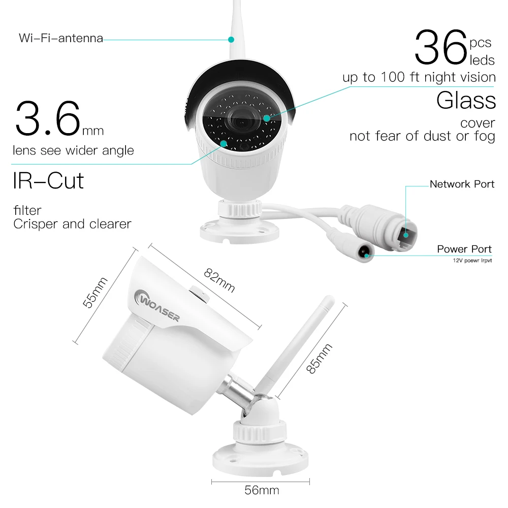 Woaser plug and play 1080 P 4ch Беспроводной NVR комплект P2P 2.0mp HD Открытый ИК 36leds Ночное Видение