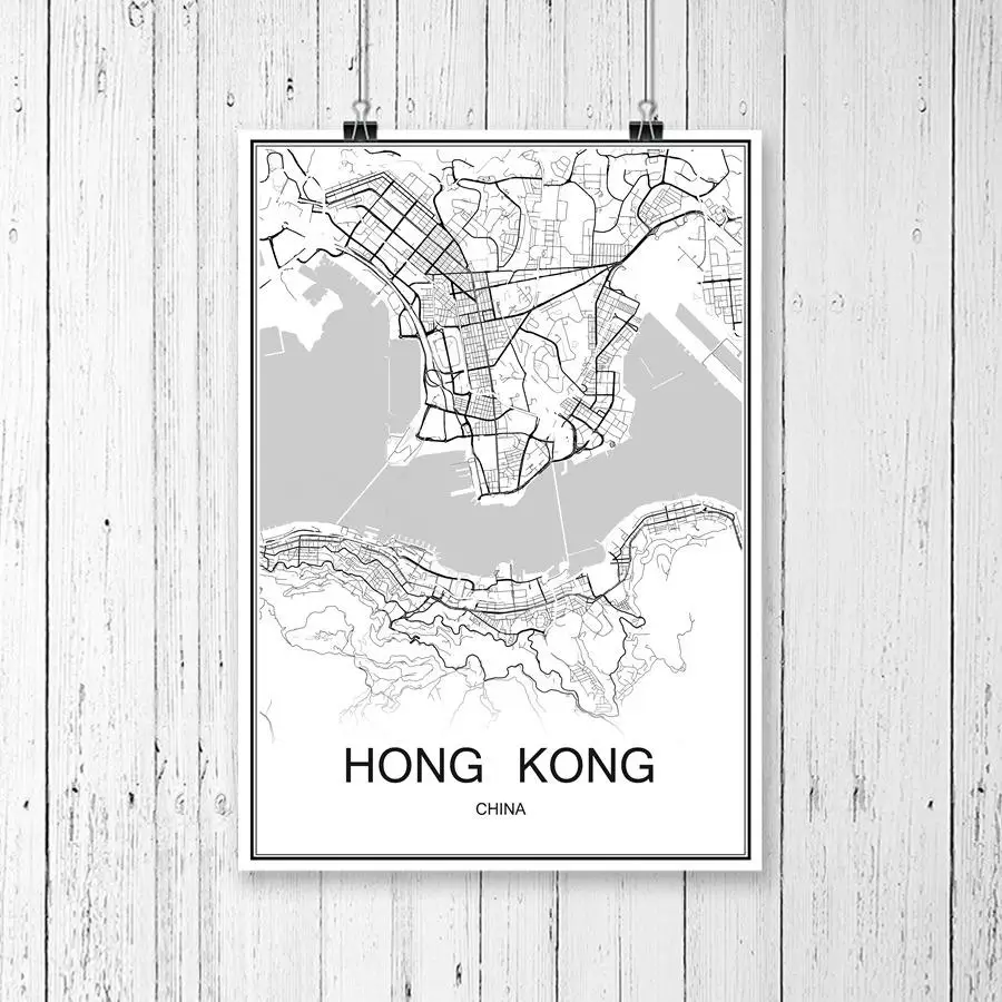 HONGKONG Исландская Рейкьявик картина маслом карта мира изображение с абстрактным принтом современный город плакат холст с покрытием бумага кафе декор гостиной - Цвет: HONGKONG