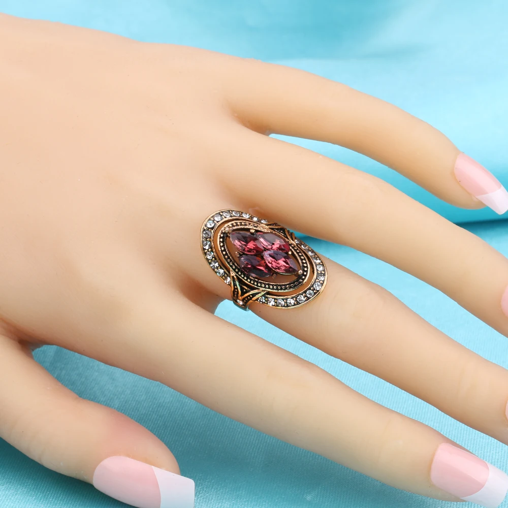 Kinel Модные кольца с фиолетовыми кристаллами Bijoux Femme античное Золотое мозаичное Хрустальное обручальное кольцо Винтажные Ювелирные изделия Новинка