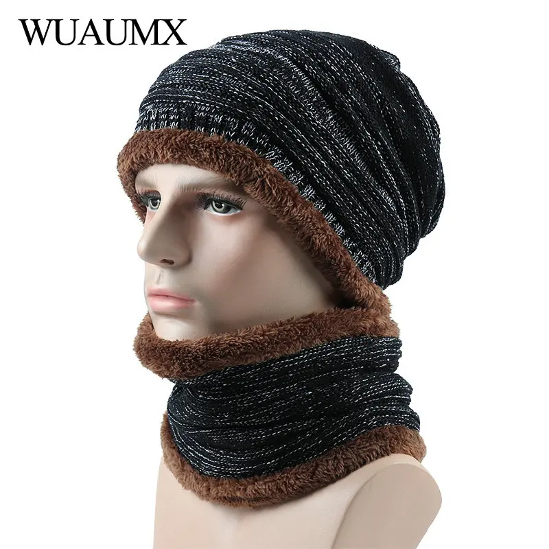 Зимняя шапка Wuaumx с подкладкой из искусственной кожи бархатной теплый шарф