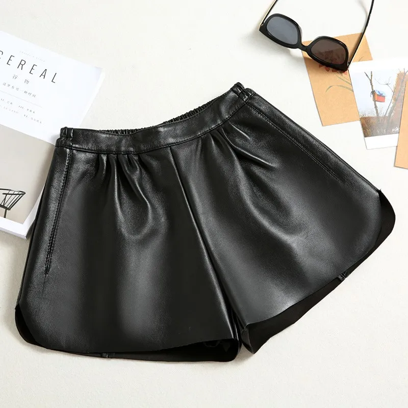 Осенне зимние красные женские кожаные шорты высококачественные Свободные