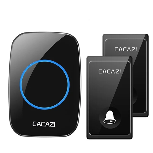 Black 2x1 CACAZI беспроводной дверной звонок с автономным питанием без батареи Водонепроницаемый светодиодный фонарик США ЕС вилка Домашний Беспроводной дверной звонок 1 2 кнопки 1 2 приемника - Цвет: Black 2x1