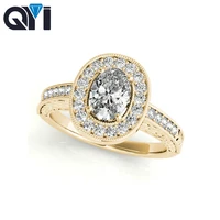 qyi vintage style 14k yellow gold halo ring oval cut moissanite diamond engagement wedding rings for women