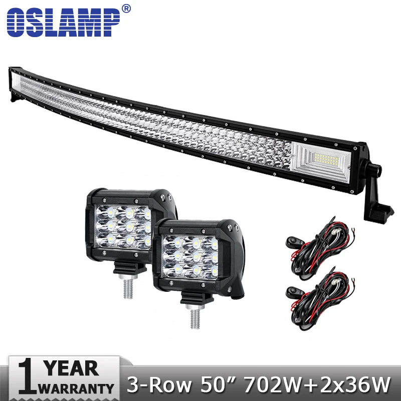 Oslamp 50 дюймов 702 Вт Combo 3 РЯД изогнутый внедорожный светодиодный светильник для