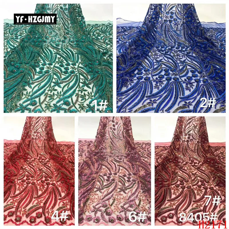 

YF HZGJMY French sequins Luxury Lace Fabric Nigerian royal Blue embroidery tulle lace with stones for women party dress A2171