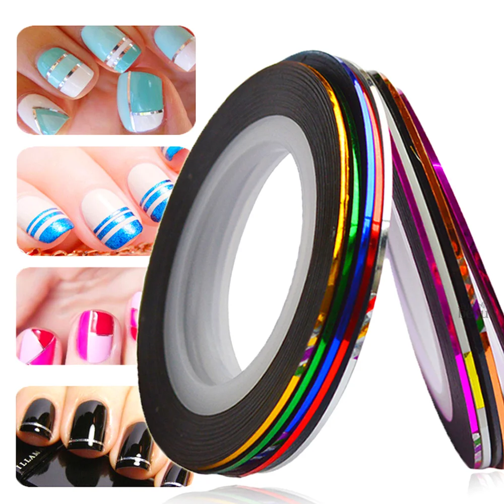 ROSALIND 1 мм 10 шт./лот цветной блеск для ногтей полоска Набор наклеек украшения
