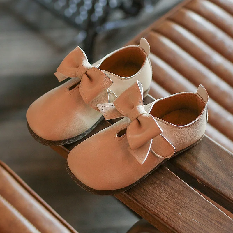 Mumoresip-zapatos planos de piel sint&eacute;tica para ni&ntilde;a, calzado suave con lazo de princesa, informales, para fiesta de boda, oto&ntilde;o-3
