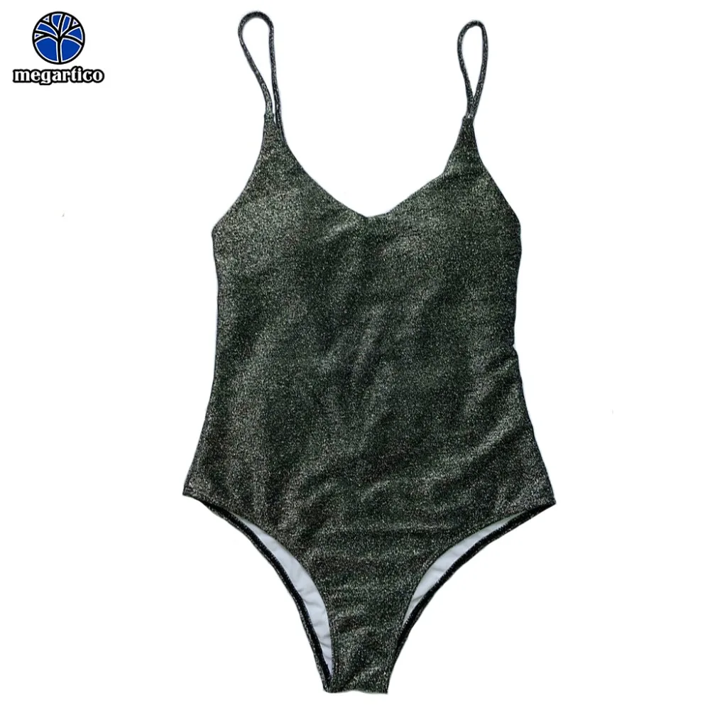 Женский купальник с открытой спиной Megartico черный блестящий белый maillot de bain femme
