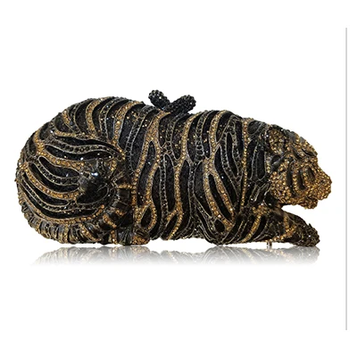 Металлические клатчи с кристаллами Жесткий Чехол вечерний клатч тигром для