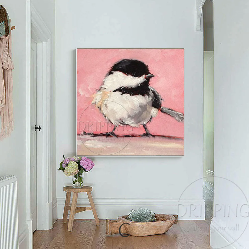 Картина маслом на холсте с изображением животных маленькой птицы | Дом и сад