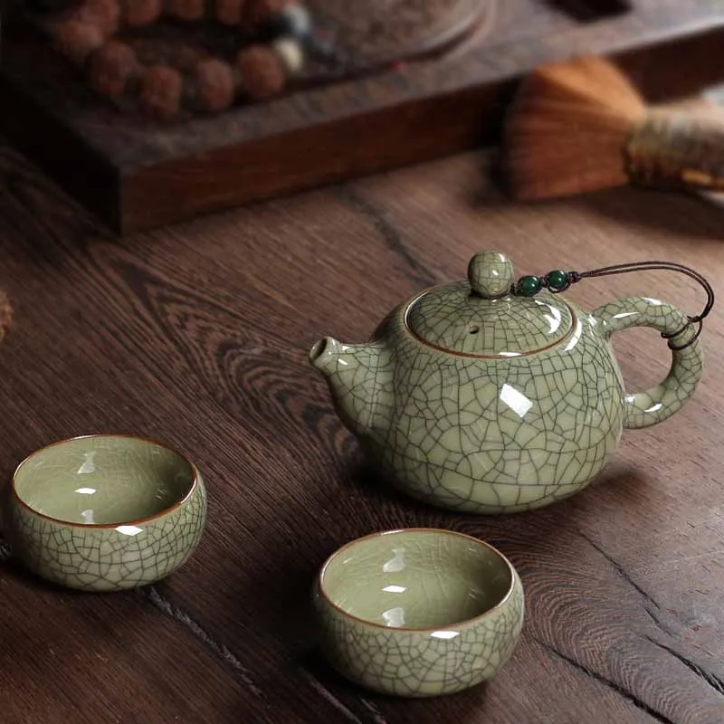 Китайский керамический чайник, чашка, 1 горшок и 2 чашки, набор, ледяное растрескивание, кунг-фу, чай с офисным фильтром