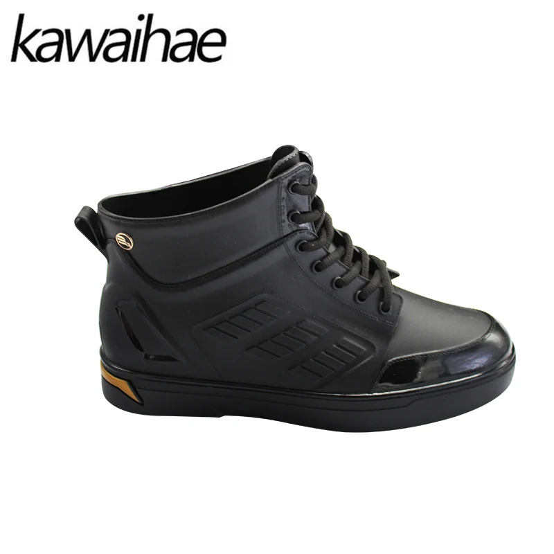 2017 осень-зима Водонепроницаемый резиновая ПВХ мужские сапоги Силконовые Шнурки