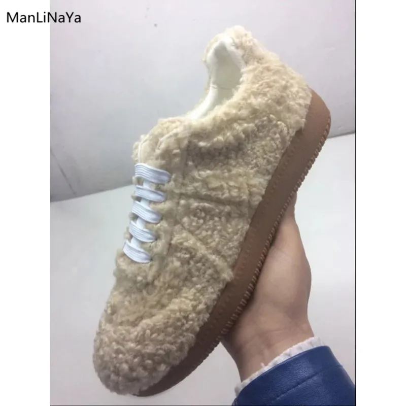 Fur Wool Casual Sport Men Shoes White Lace UP Male Sneakers Shallow Apricot Walking Running Men Sneakers Trainers Zapatos Hombre