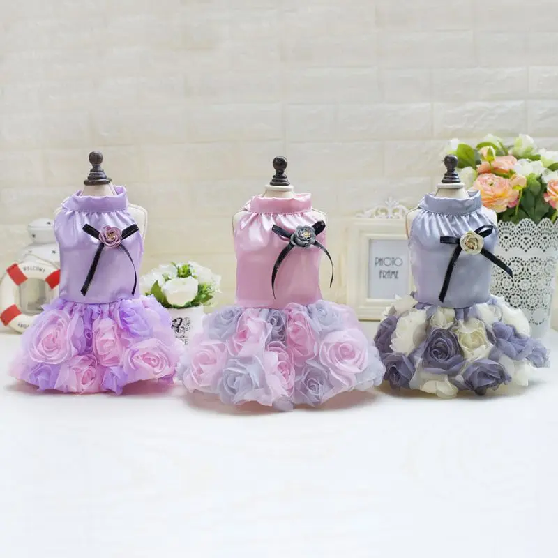 Rose Flower Adornment Dog Dress Pets Dogs Puppy Princess Bowknot Floral Costume Pet Skirt Wedding Dresses | Дом и сад