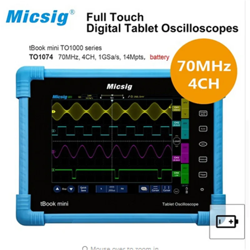 Micsig цифровой планшетный Осциллограф портативный сенсорный Scopemeter 70 МГц 4CH 14 Mpts