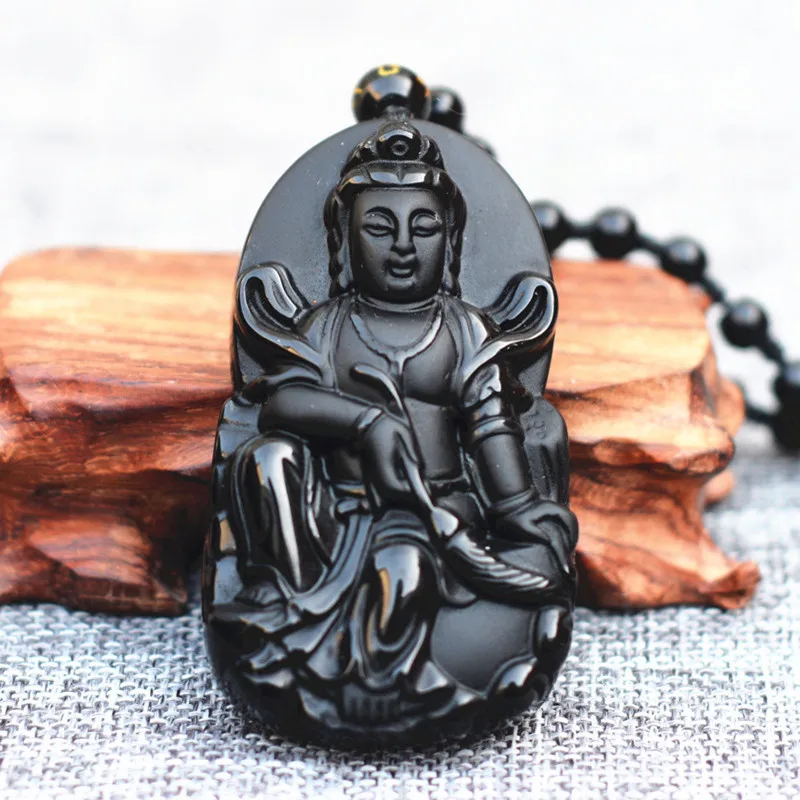 Женское черное матовое ожерелье Avalokiteshvara с подвеской в виде головы Будды для