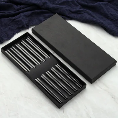 5pairsblack 5 пар Подарочная коробка палочки для еды 304 разноцветный из нержавеющей стали посуда Хаши еда палочки китайский стиль 23 см бытовой палочки для еды - Цвет: 5pairsblack