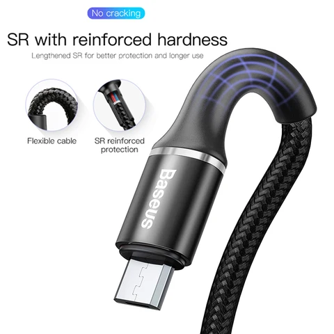 Baseus светодиодное освещение, кабель Micro USB 3A, зарядное устройство для быстрой зарядки, кабель Microusb для Samsung Xiaomi Android, провод для мобильного телефона