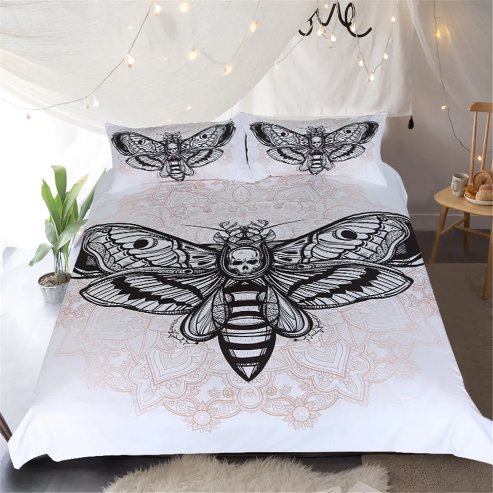 Постельное белье Outlet Death Moth с черепом Комплект постельного белья богемный пододеяльник набор черный белый домашний текстиль бабочка готическое постельное белье