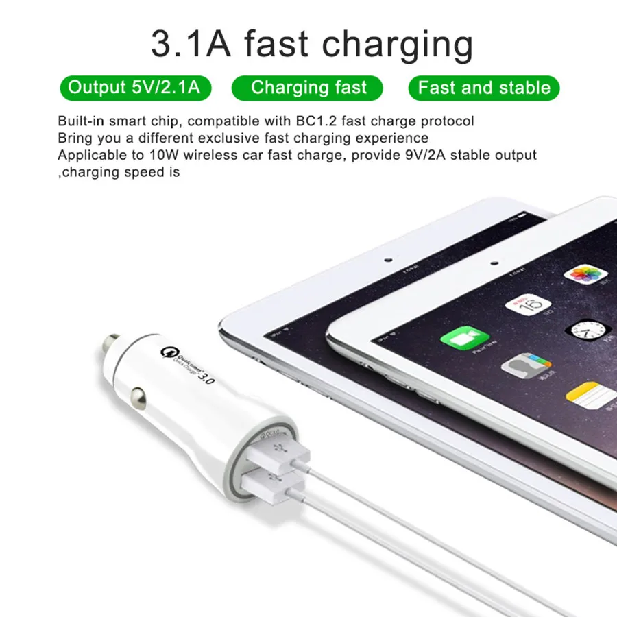 Автомобильное зарядное устройство Quick Charge 3 0 + 3.1A USB быстрое для Xiaomi mi 9 iPhone X 8 Huawei