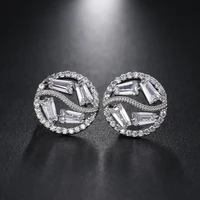 new arrival style round pattern high quality aaa cubic zirconia stud earrings white gold color brincos earrings for young e 049