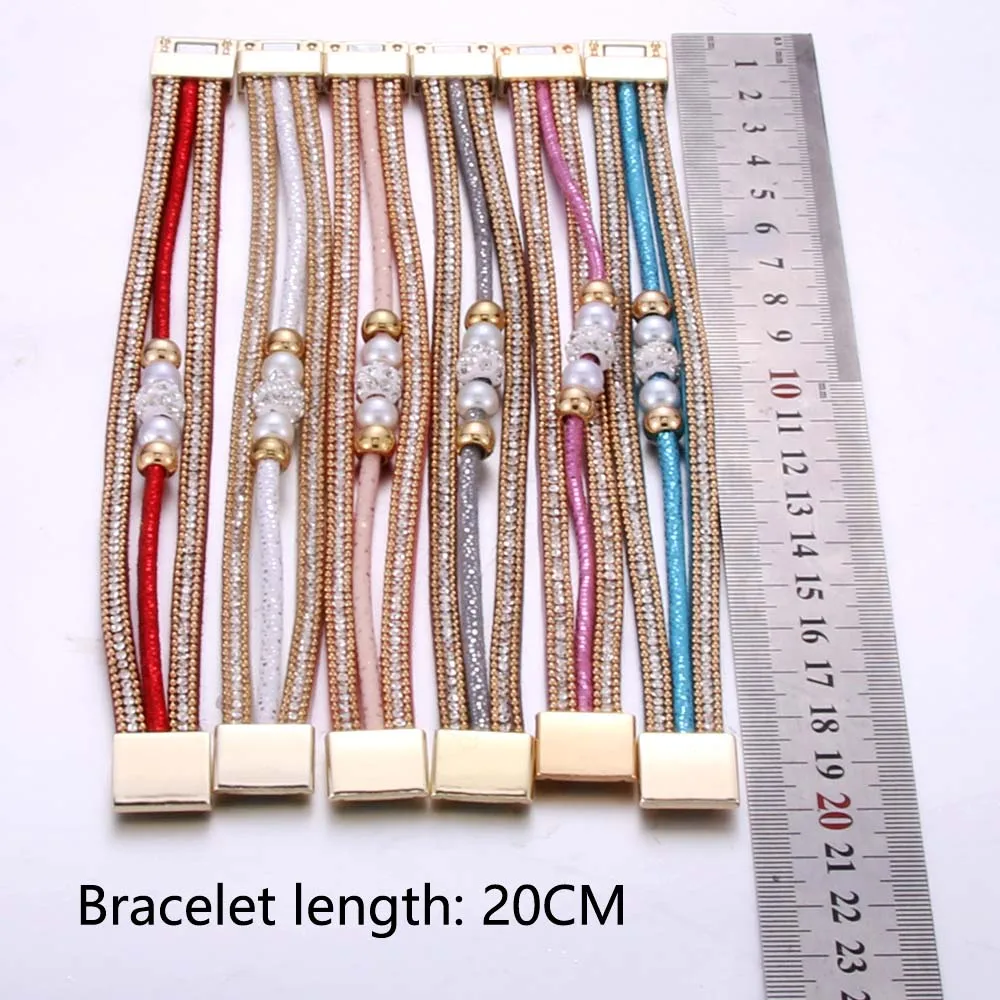 Женский многослойный браслет 1 шт. кожаный магнитный с кристаллами и бусинами