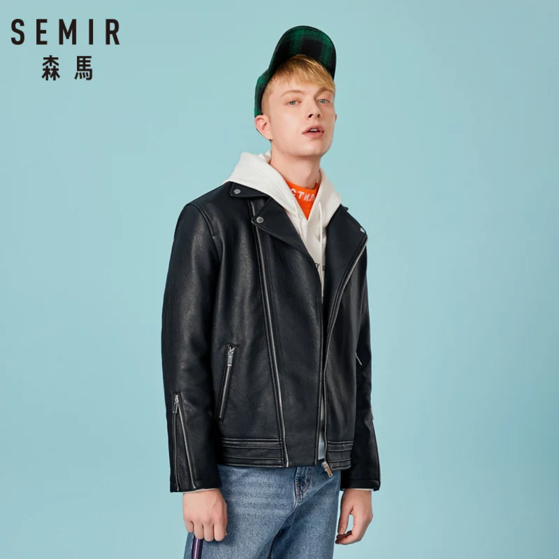 Мужская байкерская куртка SEMIR из искусственной кожи с длинным рукавом реглан
