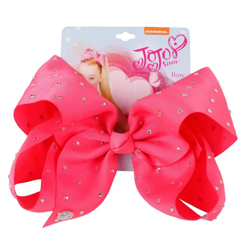 neon pink " Джамбо Полный Стразы волос Лук корсажная лента заколка Аллигатор зажимы головной убор бант для девочек аксессуары для волос - Цвет: neon pink