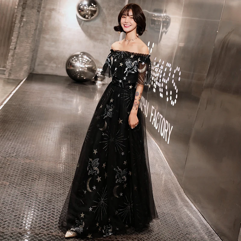 Банкетное Элегантное Черное вечернее платье ТРАПЕЦИЕВИДНОЕ в пол для выпускного