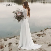 eightale beach wedding dresses 2019 with sleeves v neck open back bridal dresses chiffon princess lace boho wedding gown