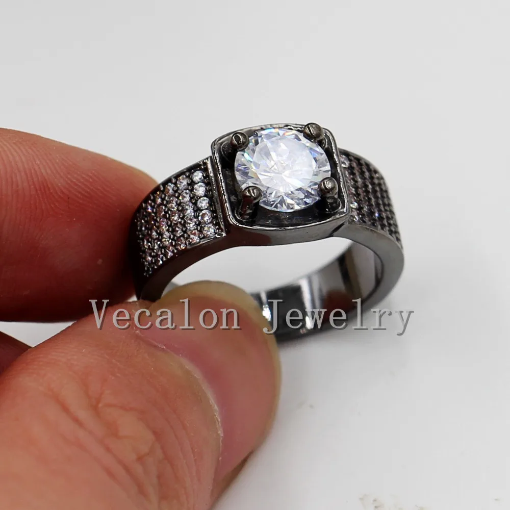 Vecalon Prong набор Пасьянс 3ct AAAAA Циркон Cz Обручальное кольцо для мужчин 10KT черное