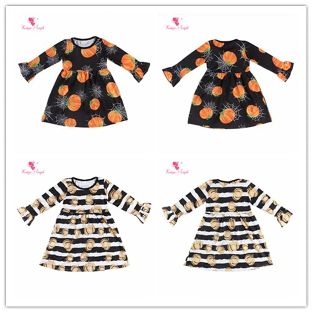 Kaiya Angel Latest Baby Girls Dresses Halloween Pumpkin Printed Long Sleeve Fall Clothes Wholesale Children Boutique One Piece | Детская