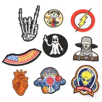 1 pcs new alien embroidery patches for t shirt iron on stripes clothes skull stickers sewing applications hippie heart badges